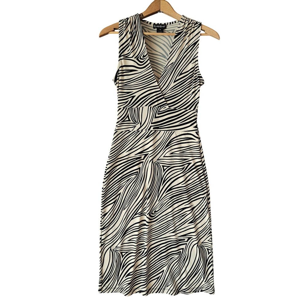 Vintage Y2K BeBe Animal Print Bodycon Dress Sexy V-Neck Glam Size Small Stretch